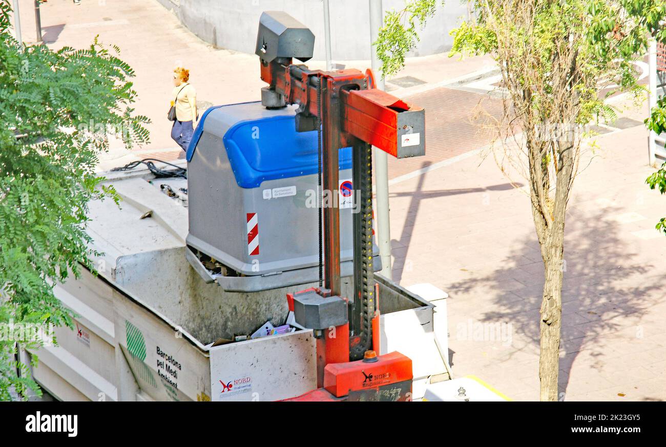 Garbage collection in Barcelona, Catalunya, Spain, Europe Stock Photo