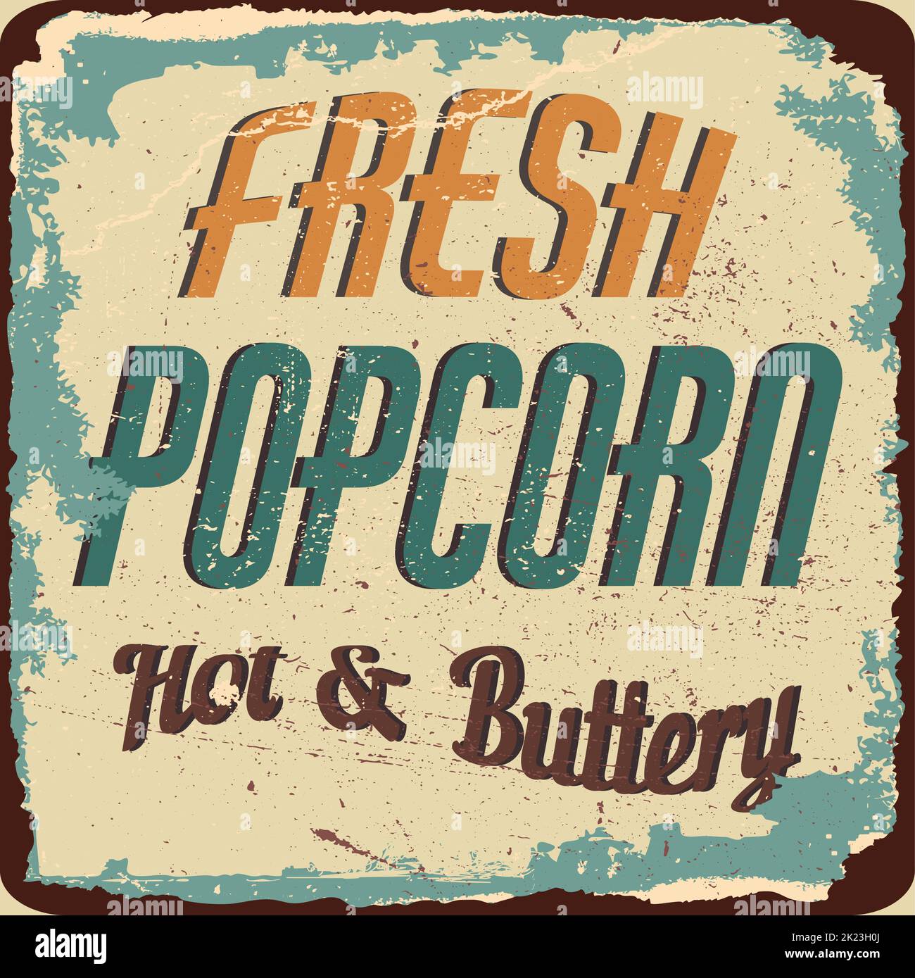 Vintage Popcorn metal sign.Retro poster 1950s style. Stock Vector