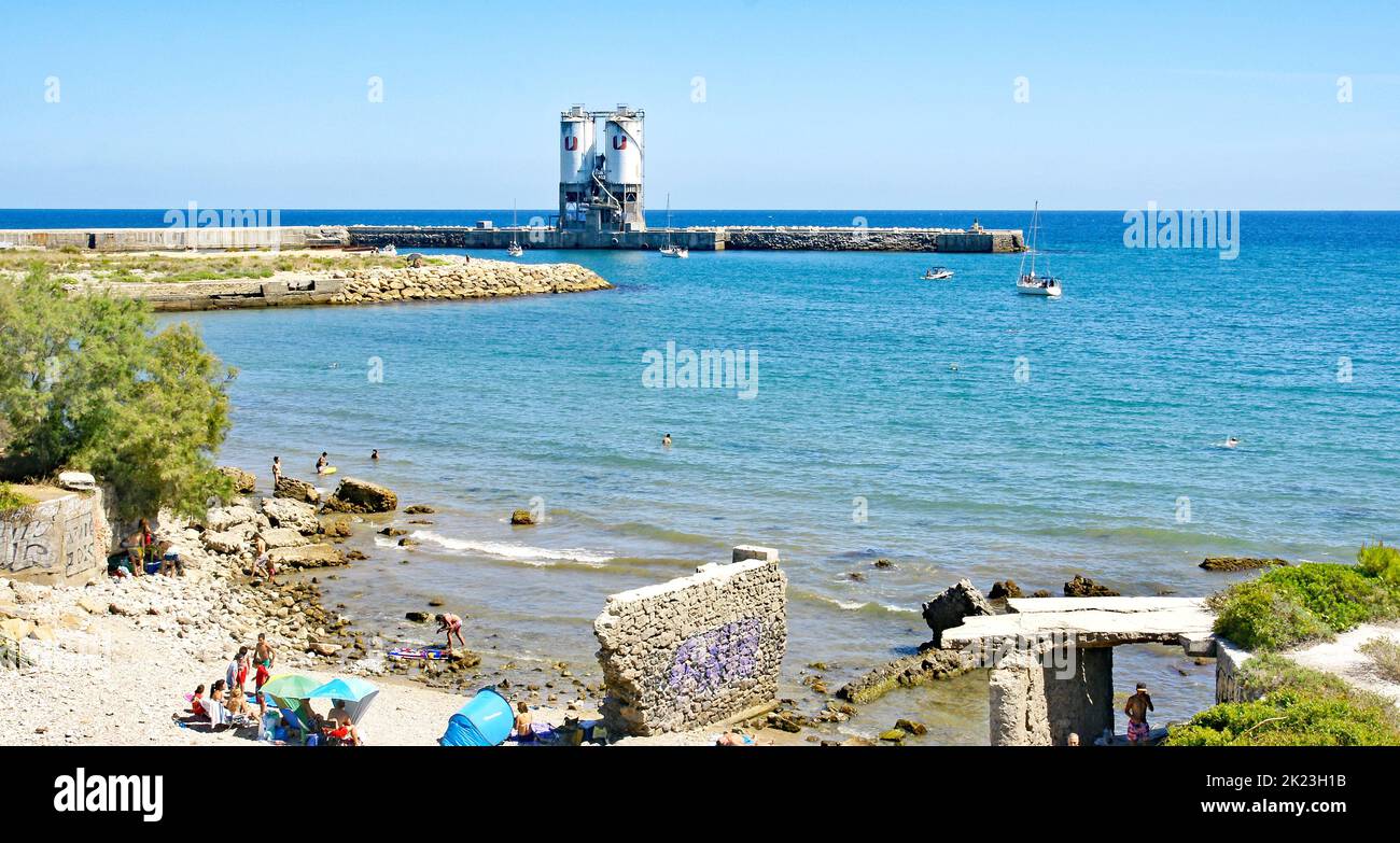 beach and loading dock in Vallcarca, El Garraf, Barcelona, Catalunya