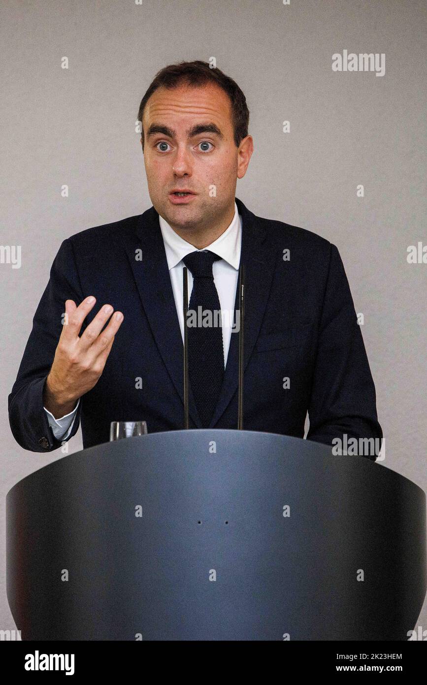 Berlin, Germany. 22nd Sep, 2022. Sébastien Lecornu, Minister of Armed Forces from France, speaks