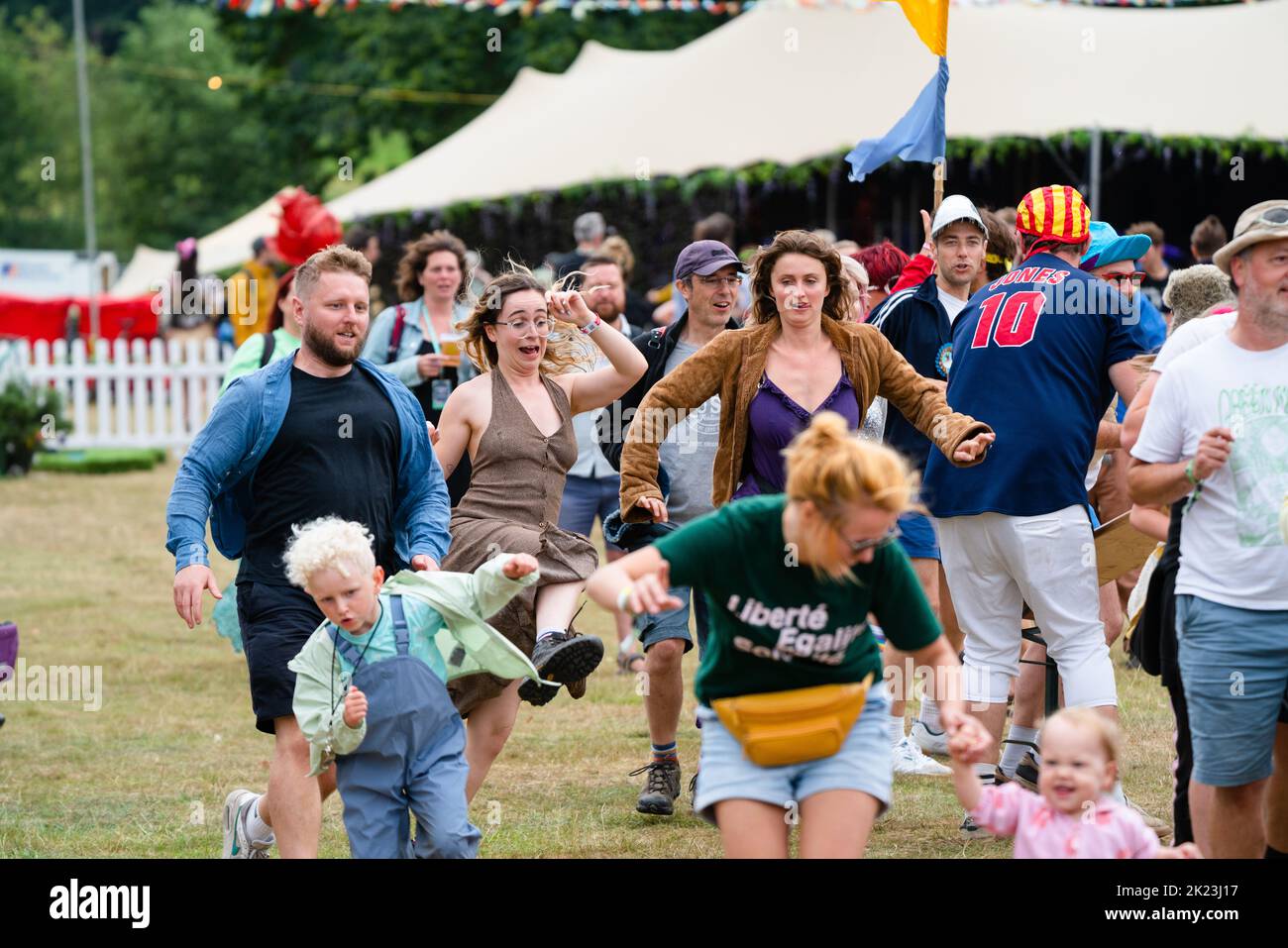 Musical chairs comedy party games with families at the Green Man 2022