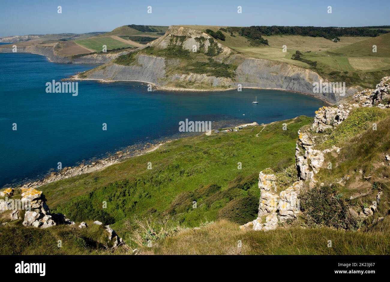 Chapman's Pool on the Dorset coast seen from Emmett's Hill - England Stock Photo