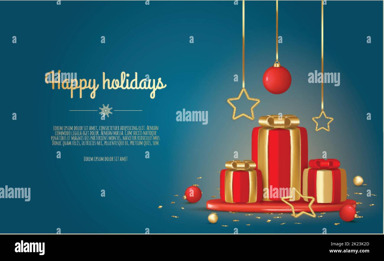 Christmas banner. Background christmas design with realistic gift box