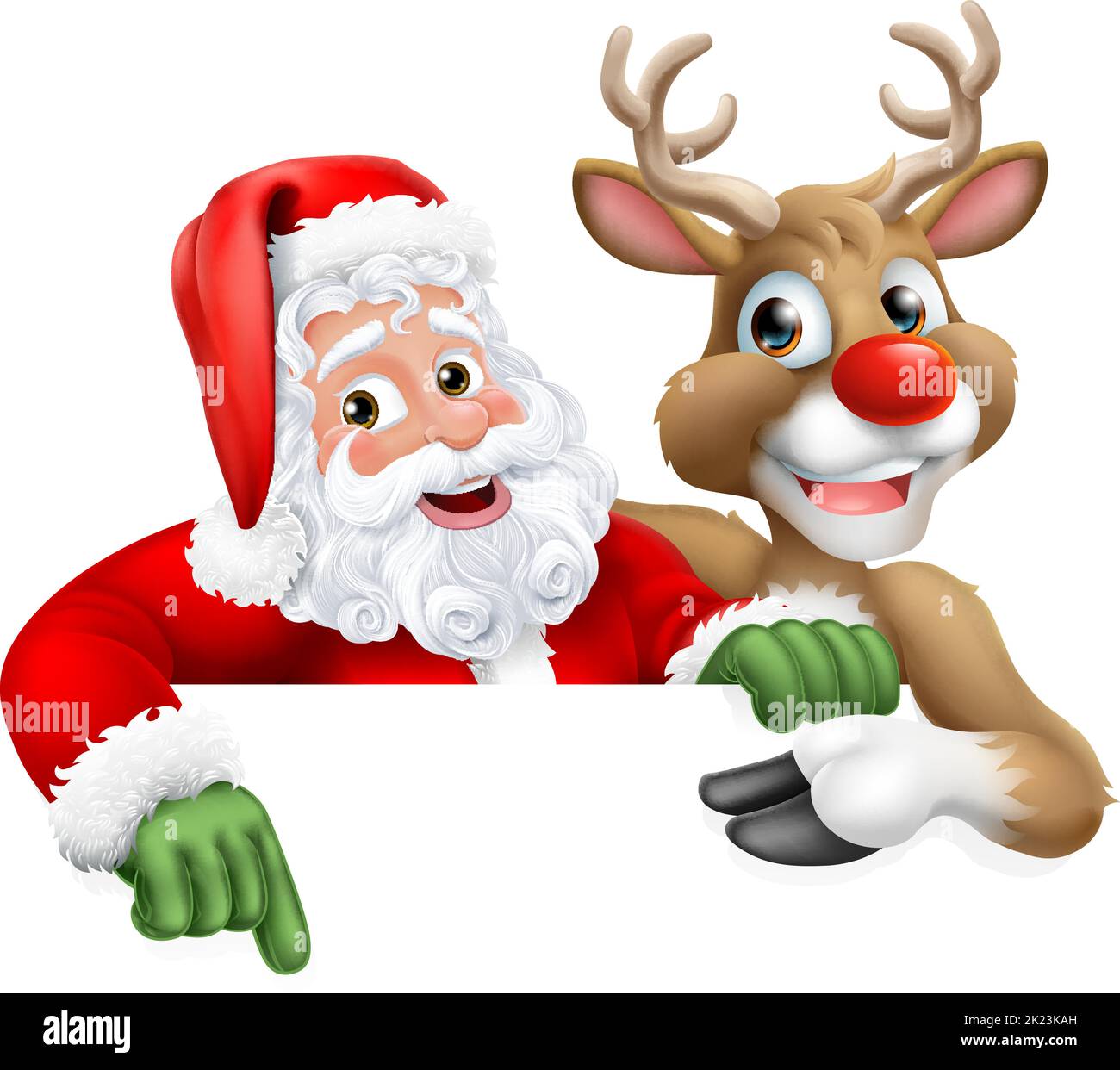Santa Claus Father Christmas And Reindeer Sign Stock Vector