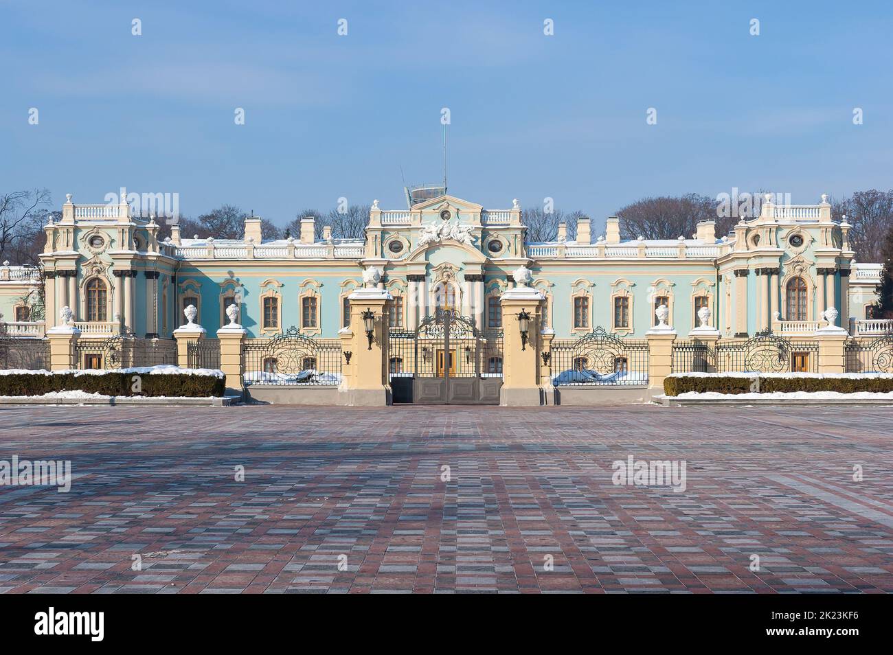 The Mariinsky palace, official ceremonial residence of the President of Ukraine, in Kiev, during winter with snow Stock Photo