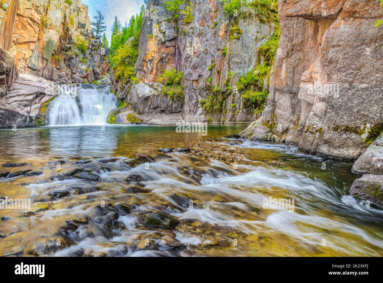 waterfall along tenderfoot creek in the little belt mountains near white sulphur springs, montana Stock Photo