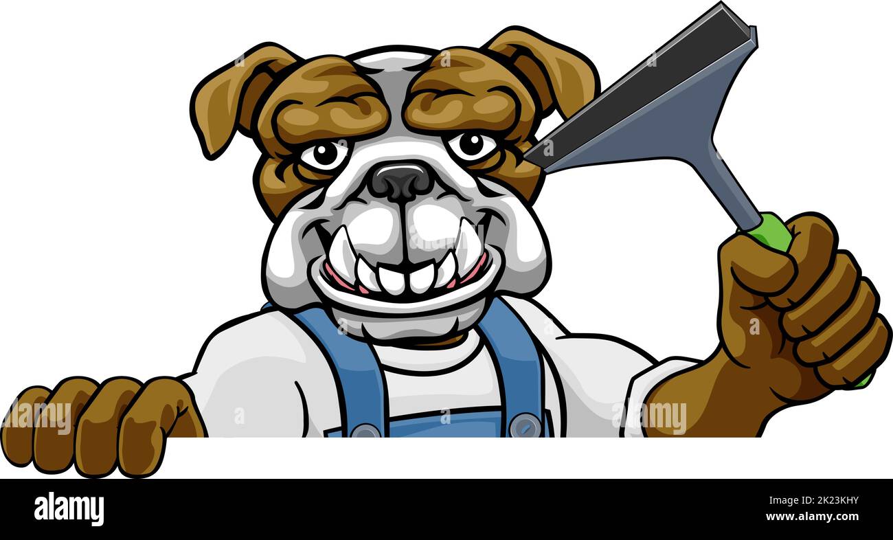 Bulldog Car Or Window Cleaner Holding Squeegee Stock Vector