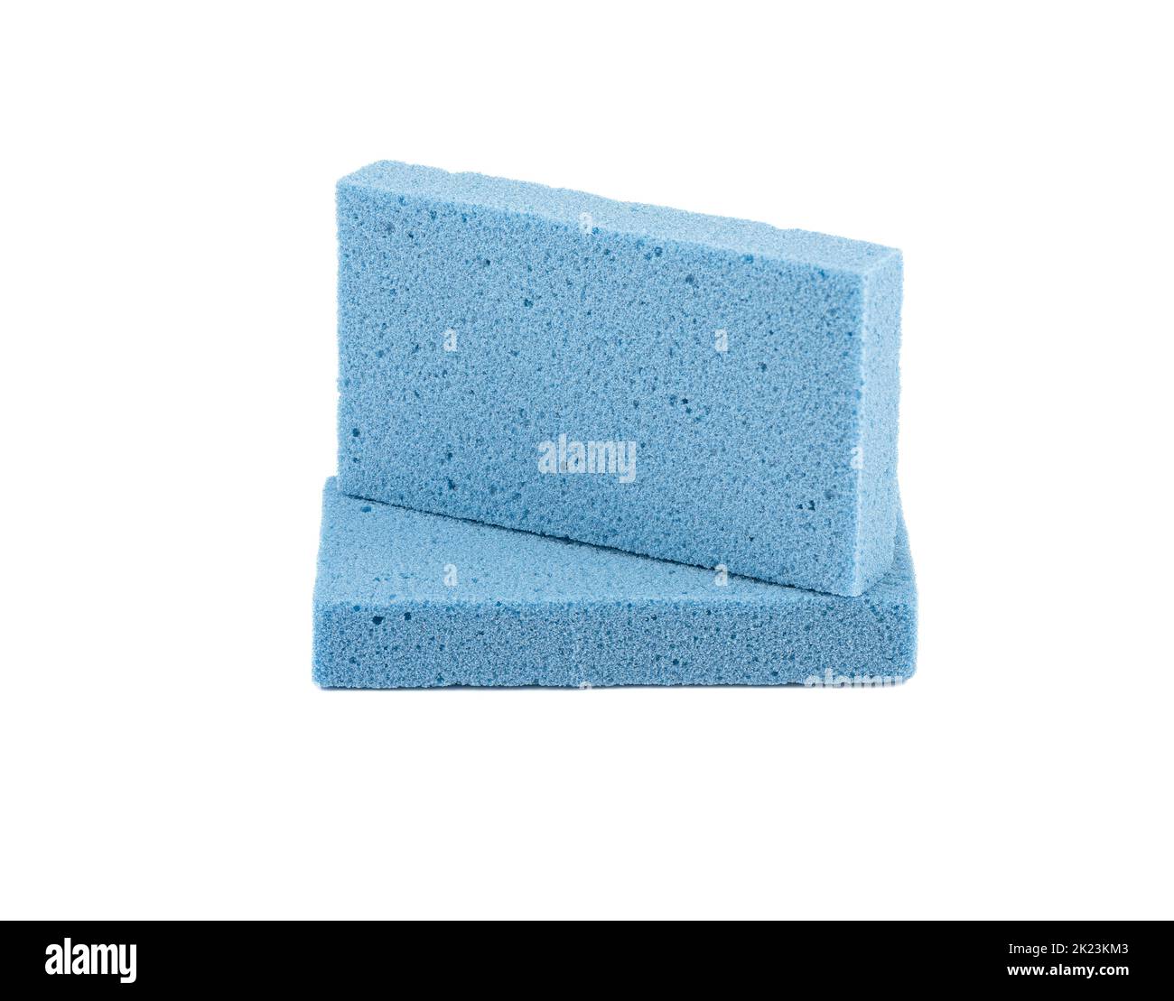 Bars blue pumice foot scrubber isolated on white background. Made from porous volcanic rock