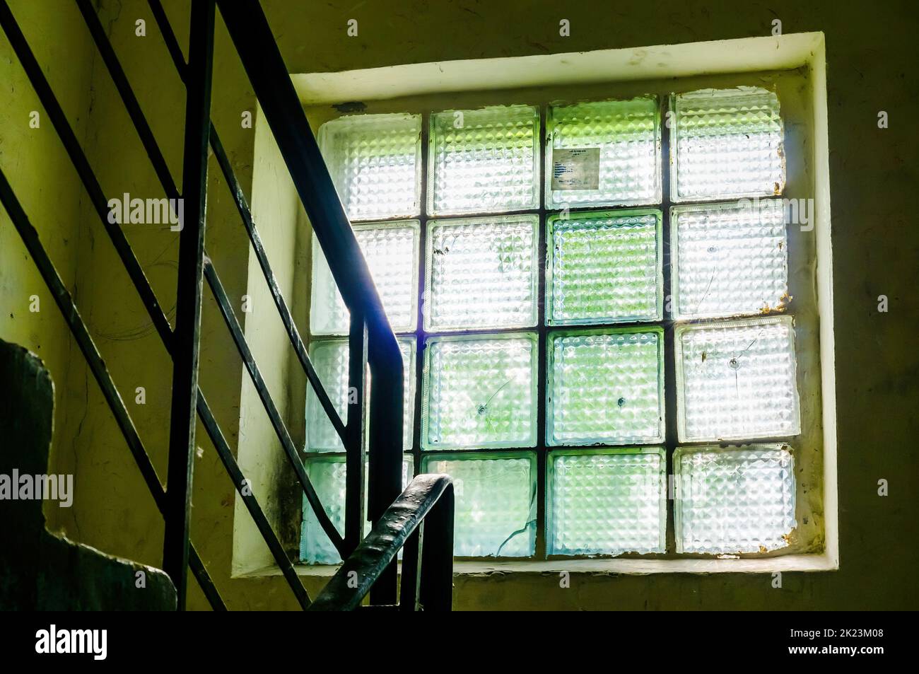 A staircase with a window in an old soviet building in Kiev, Ukraine Stock Photo