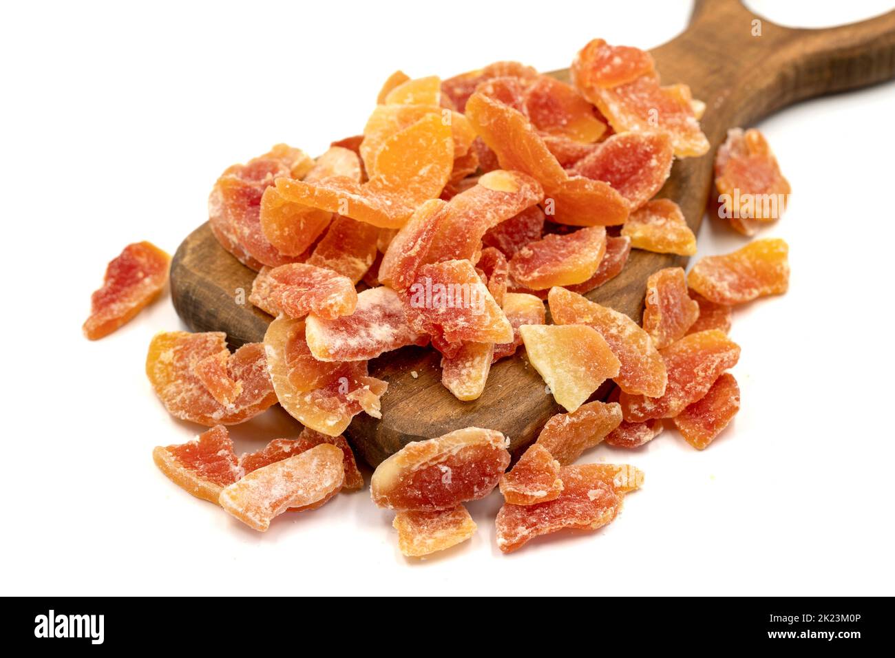 Dried papaya slice isolated on a white background. Dried fruit in