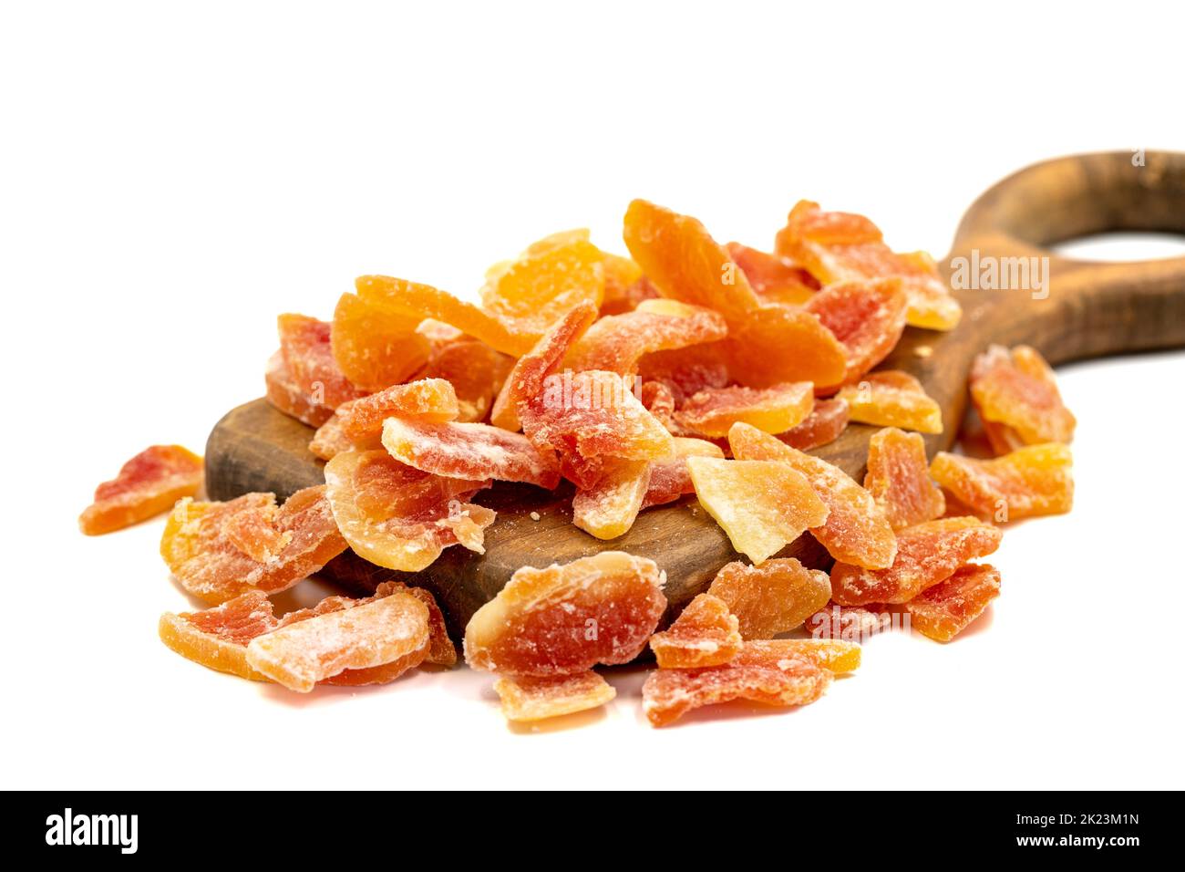 Dried papaya slice isolated on a white background. Dried fruit in