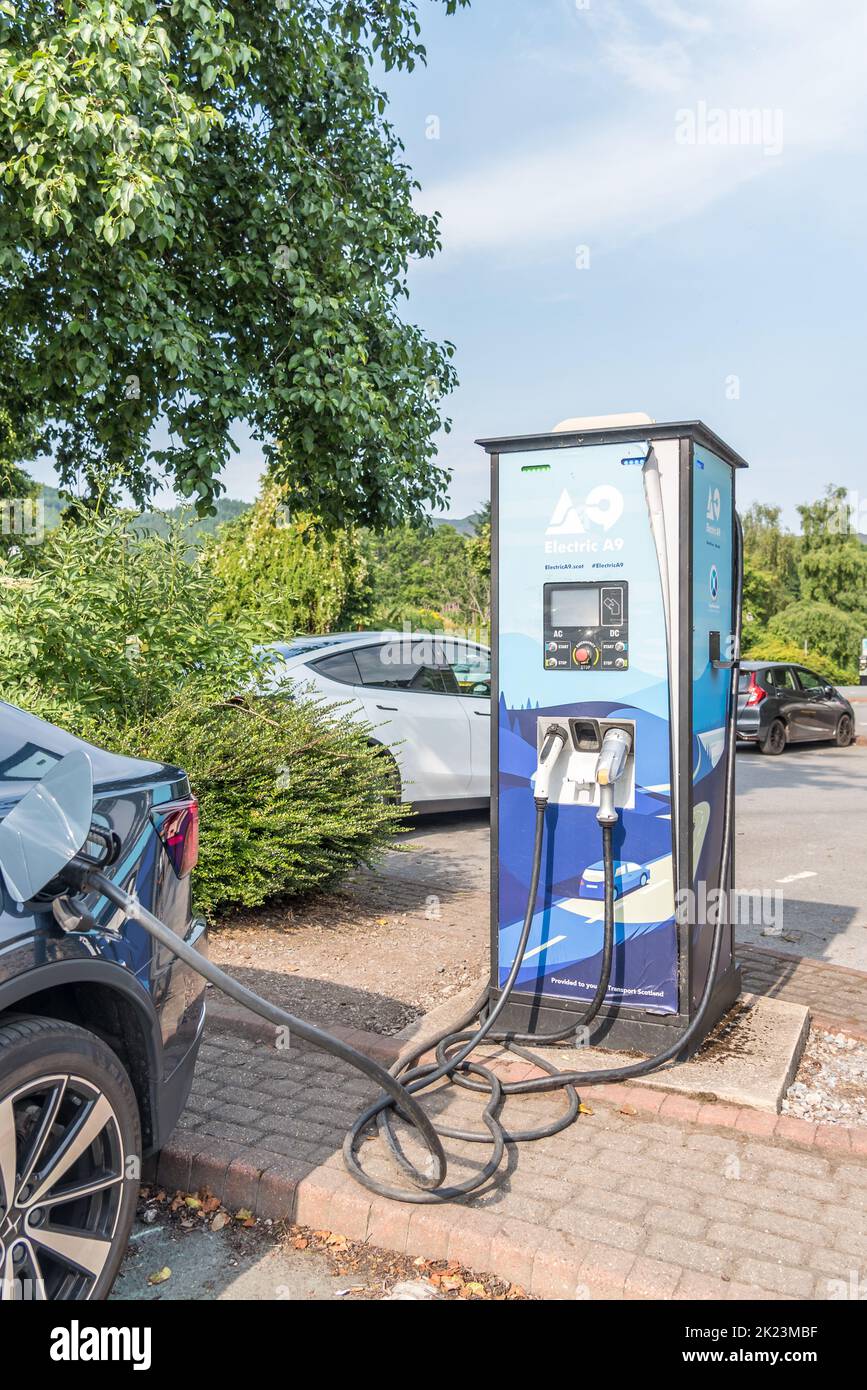 Scotland Glasgow July 19, 2022 Charging an electric car in a public