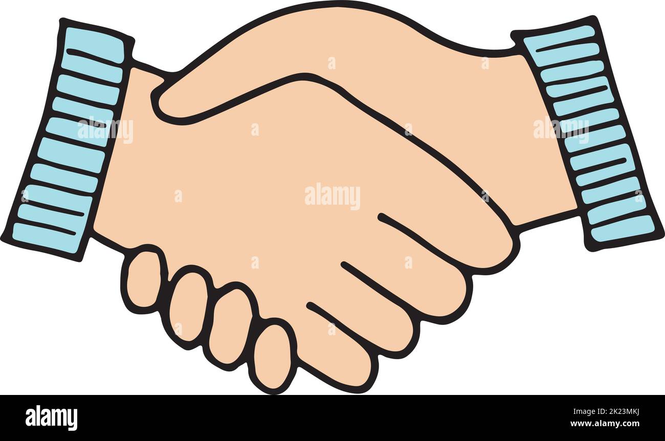 Handshake color doodle. Business agreement. Parthnership icon Stock Vector