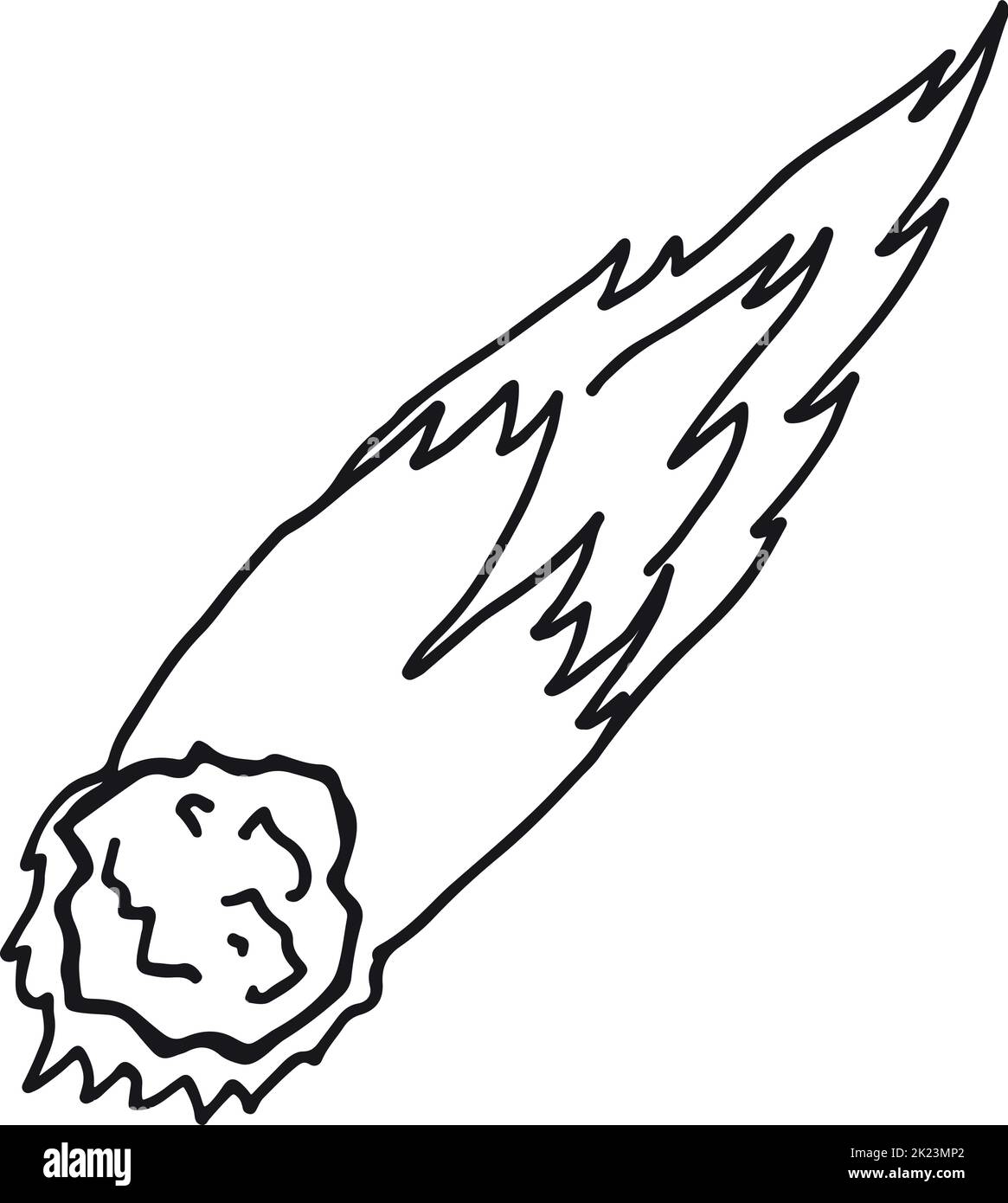 Comet sketch. Hand drawn asteroid. Space body falling Stock Vector