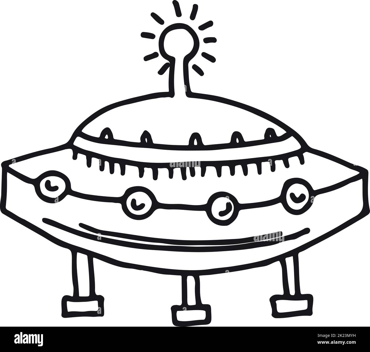 Ufo sketch. Hand drawn alien flying saucer Stock Vector