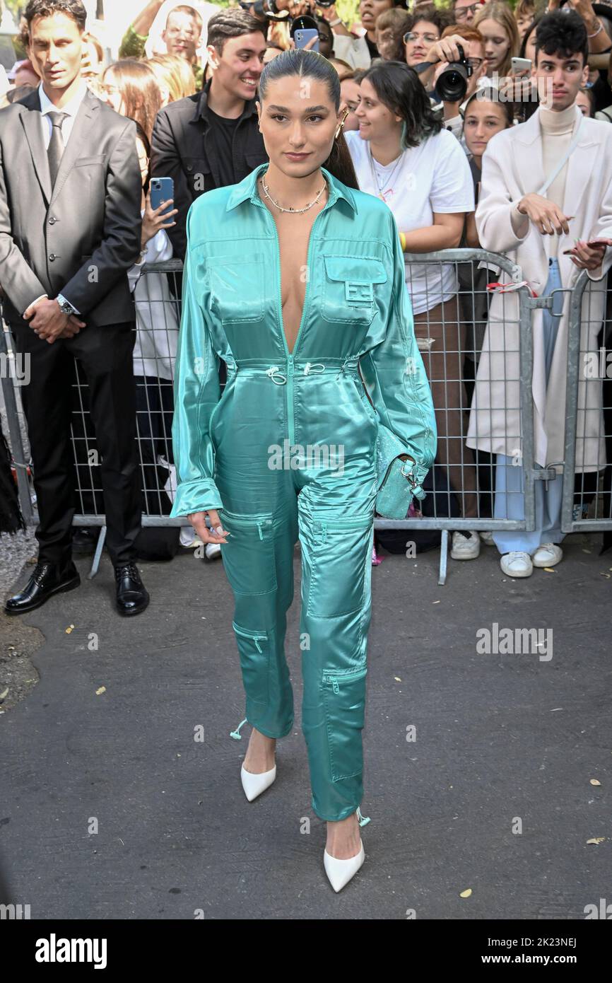 Milan, Italy. 21st Sep, 2022. Milan, Milan Fashion Week, Woman Spring Summer 2023. Milan, Women's Fashion, Spring Summer 2023. Fendi fashion show arrivals Pictured: Sasha Meneghel Credit: Independent Photo Agency/Alamy Live News Stock Photo
