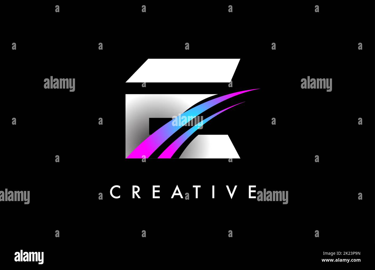 Letter E Logo Design Vector with Curved Purple Blue swoosh Lines and ...