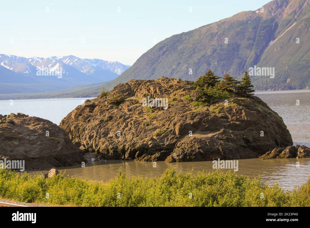 Cook Inlet landscape Photographed near Homer, Alaska. Homer is a city in Kenai Peninsula Borough in the U.S. state of Alaska. It is 218 mi (351 km) so Stock Photo