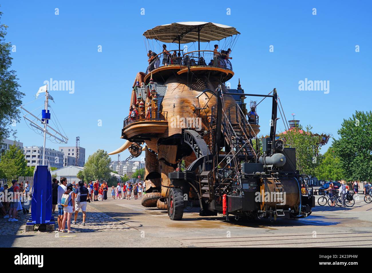 NANTES, FRANCE 10 AUG 2022 View of the Great Elephant, a giant wooden