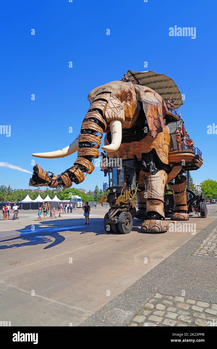 NANTES, FRANCE 10 AUG 2022 View of the Great Elephant, a giant wooden