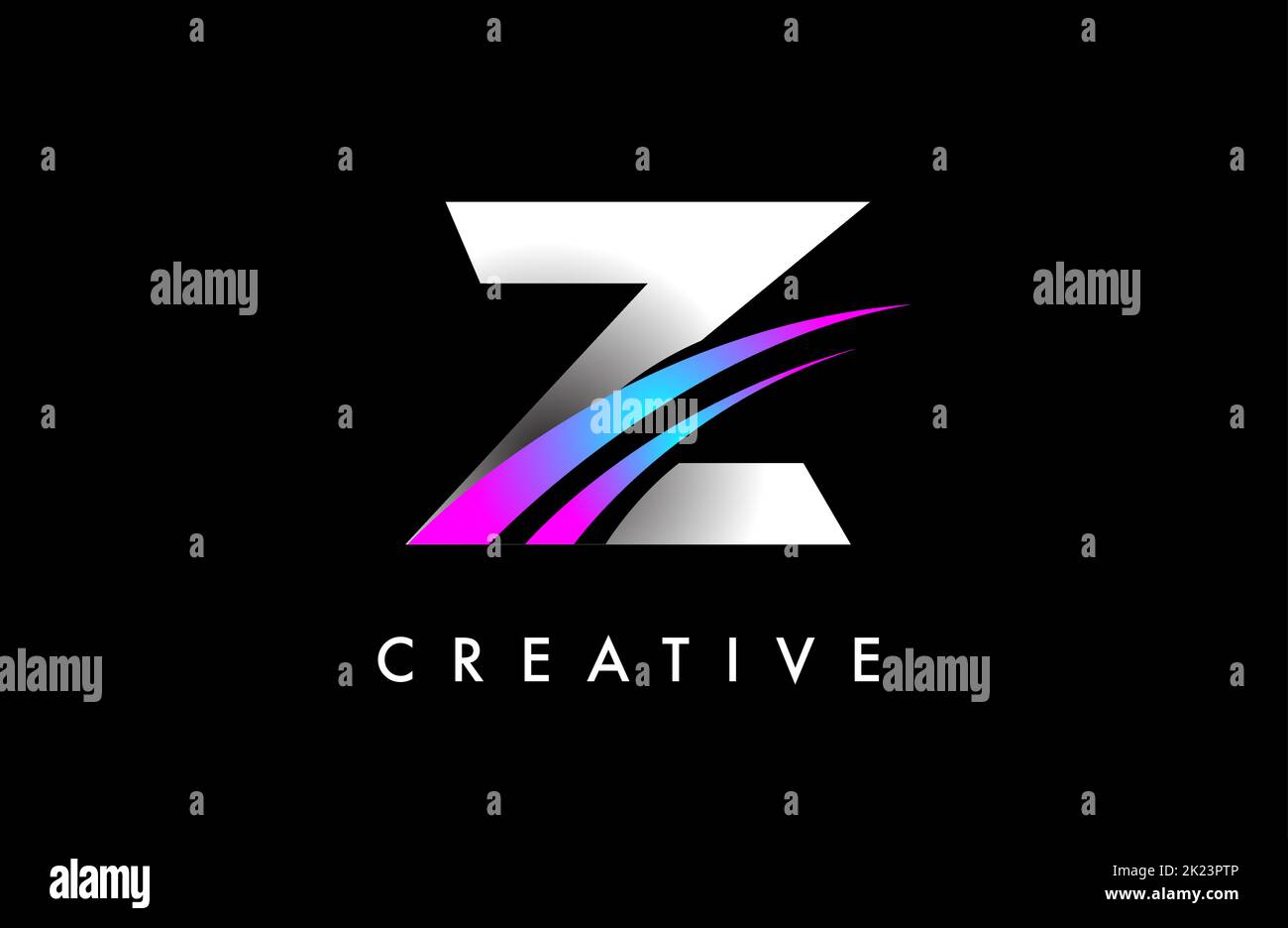 Letter Z Logo Design Vector with Curved Purple Blue Swoosh Lines and