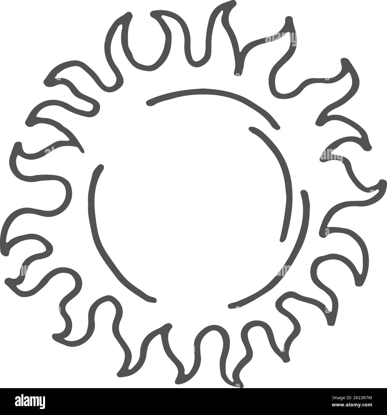 Sun silhouette doodle. Ethnic sunshine line emblem Stock Vector