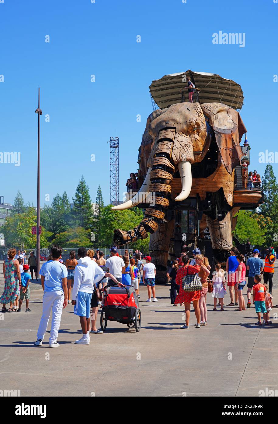NANTES, FRANCE 10 AUG 2022 View of the Great Elephant, a giant wooden