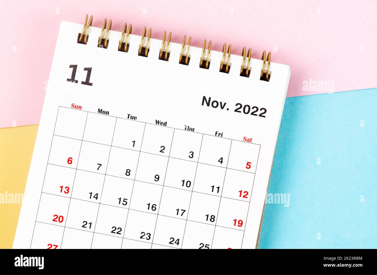 November 2022 Monthly desk calendar for 2022 year on beautiful background. Stock Photo