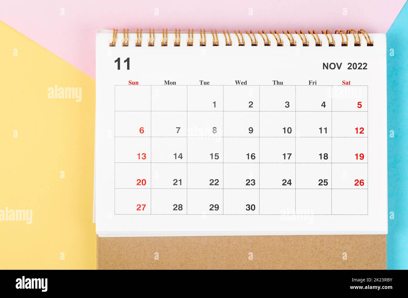 November 2022 Monthly desk calendar for 2022 year on beautiful background. Stock Photo