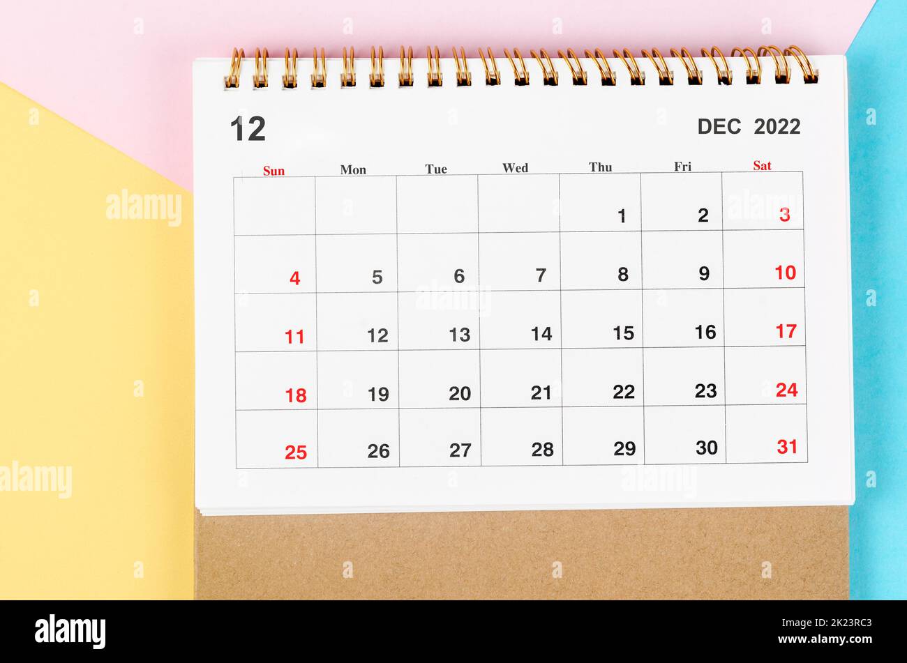 December 2022 Monthly desk calendar for 2022 year on beautiful background. Stock Photo