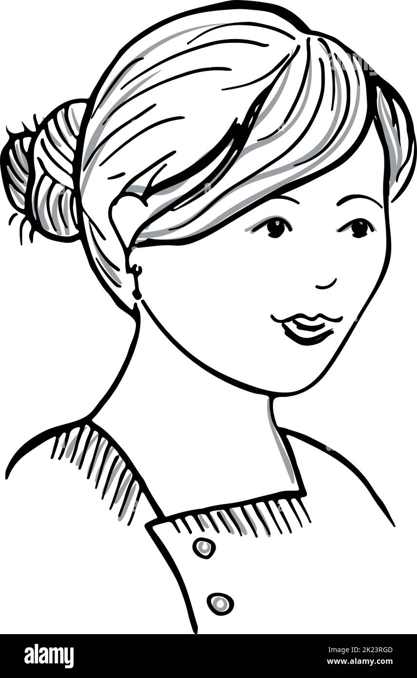 Female portrait. Hand drawn woman head drawing Stock Vector