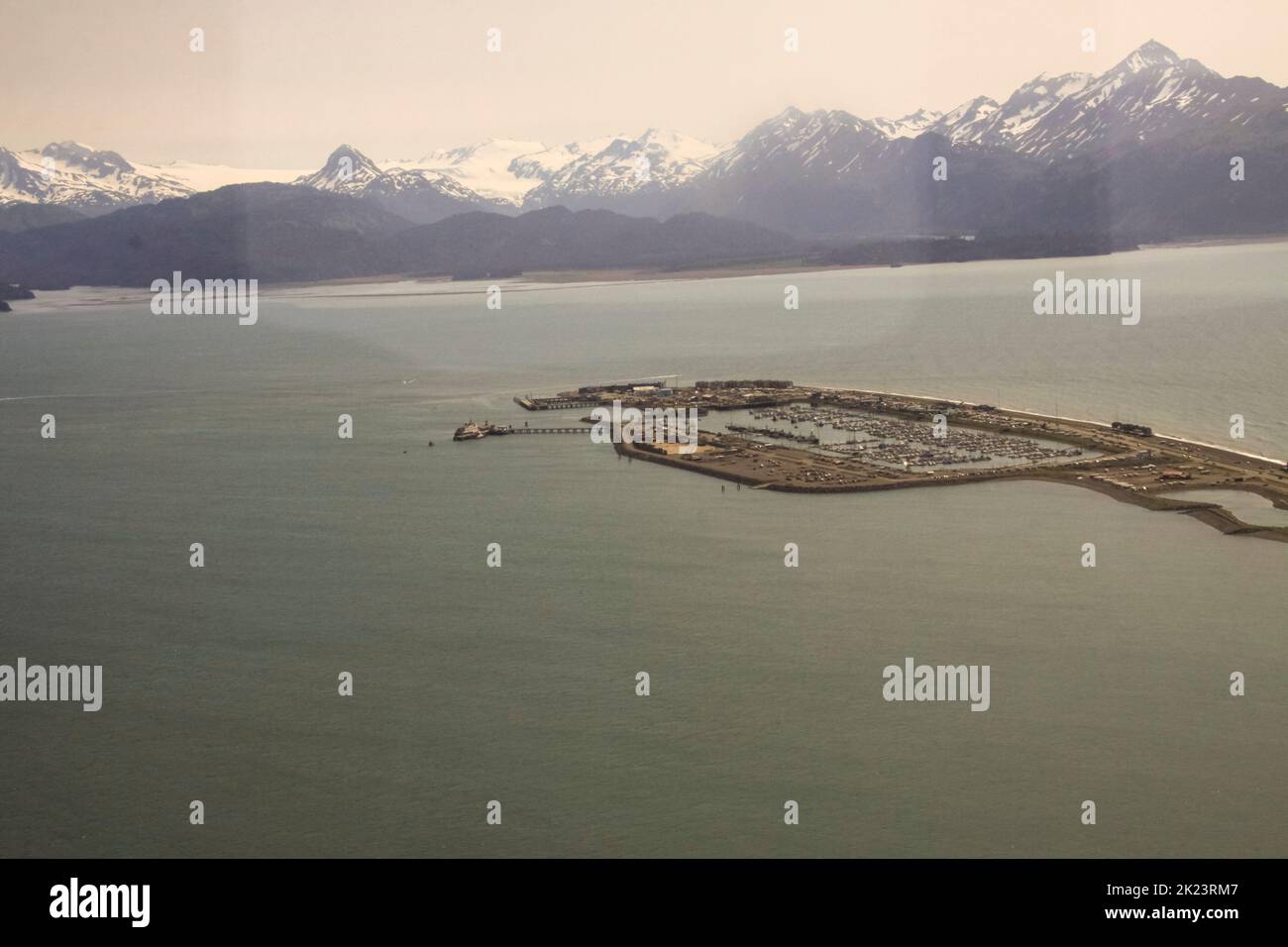 Aerial view of Homer Alaska during air transport from Katmai National