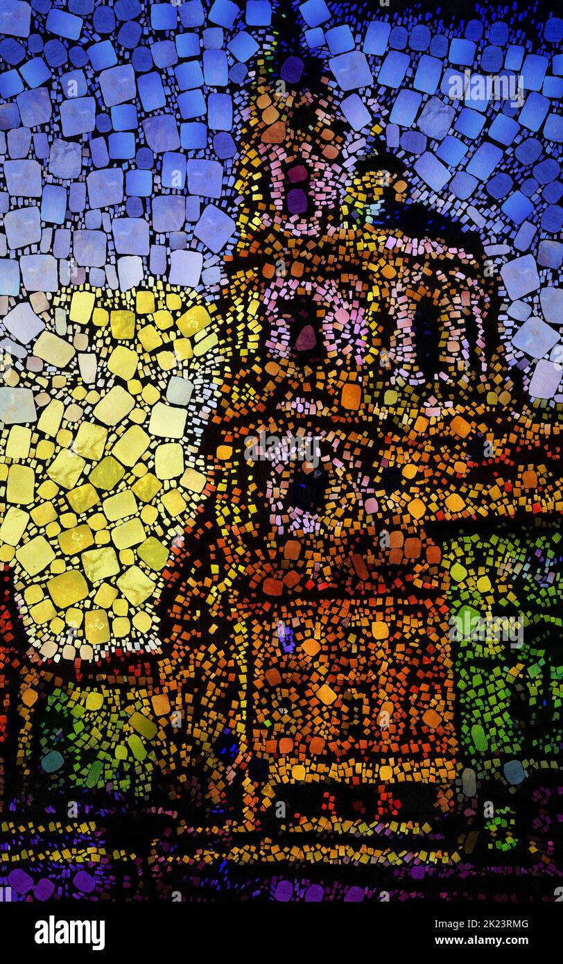 Illustrations Prague, city, mosaic, decorative, panels, Stock Photo