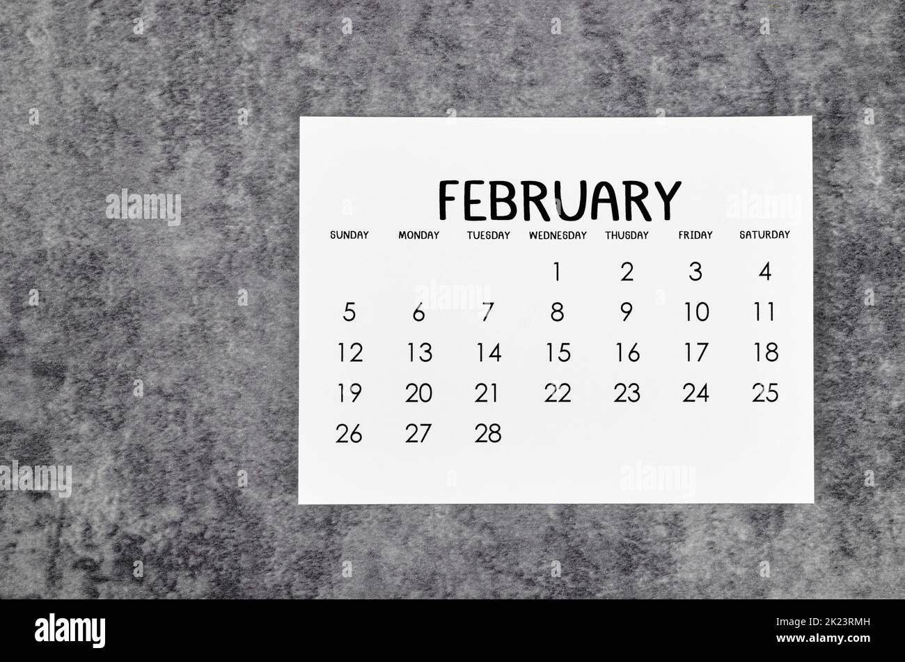 February 2023 Monthly calendar for 2023 year on grunge background. Stock Photo
