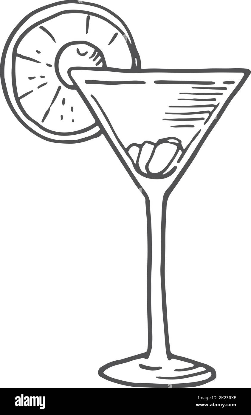 Cocktail glass sketch. Hand drawn summer drink Stock Vector