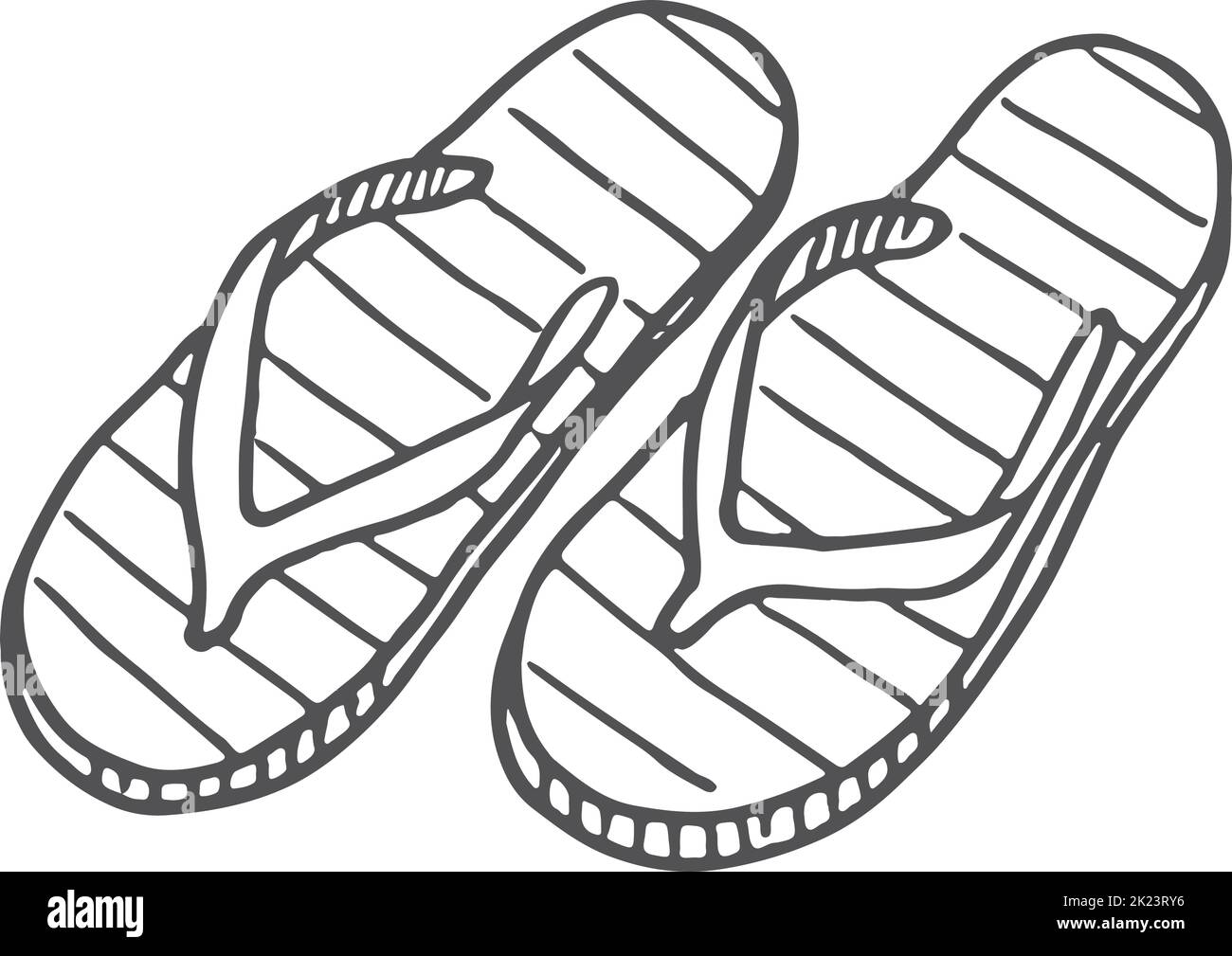 Flip flops sketch. Hand drawn beach shoes Stock Vector