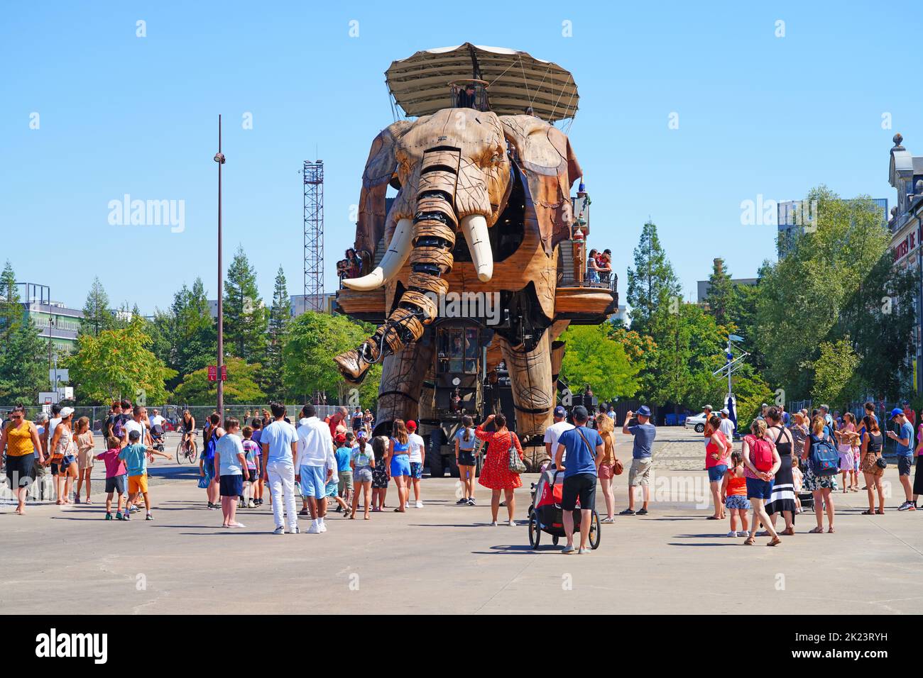 NANTES, FRANCE 10 AUG 2022 View of the Great Elephant, a giant wooden