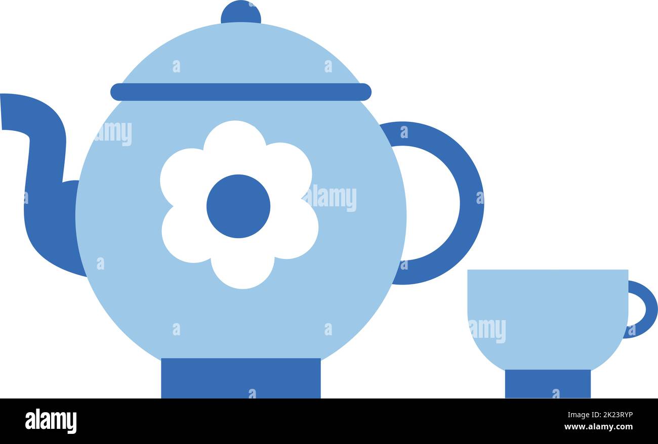 Teapot and teacup icon. Blue ceramic tea set Stock Vector Image & Art