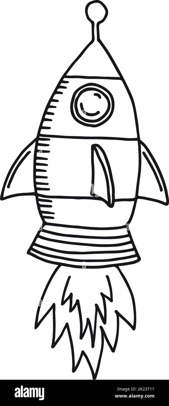 Spacecraft doodle. Hand drawn rocket launch sketch Stock Vector