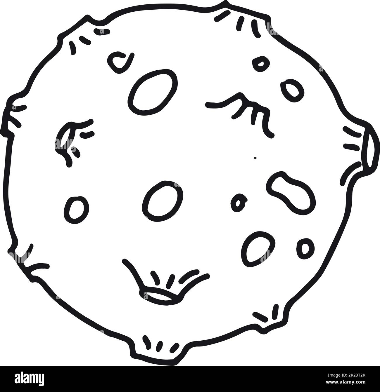 Asteroid doodle. Space rock with craters in line style Stock Vector