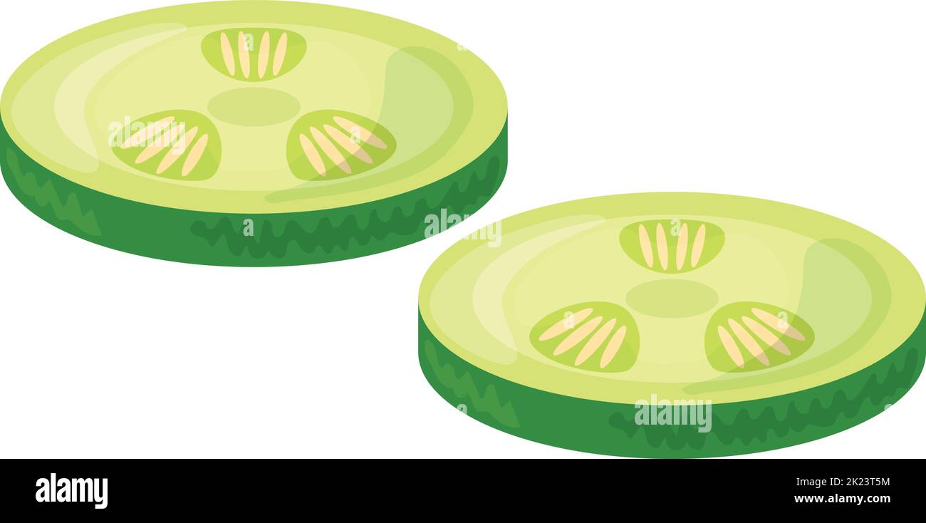 Green cucumber slice. Cartoon fresh vegetable icon Stock Vector