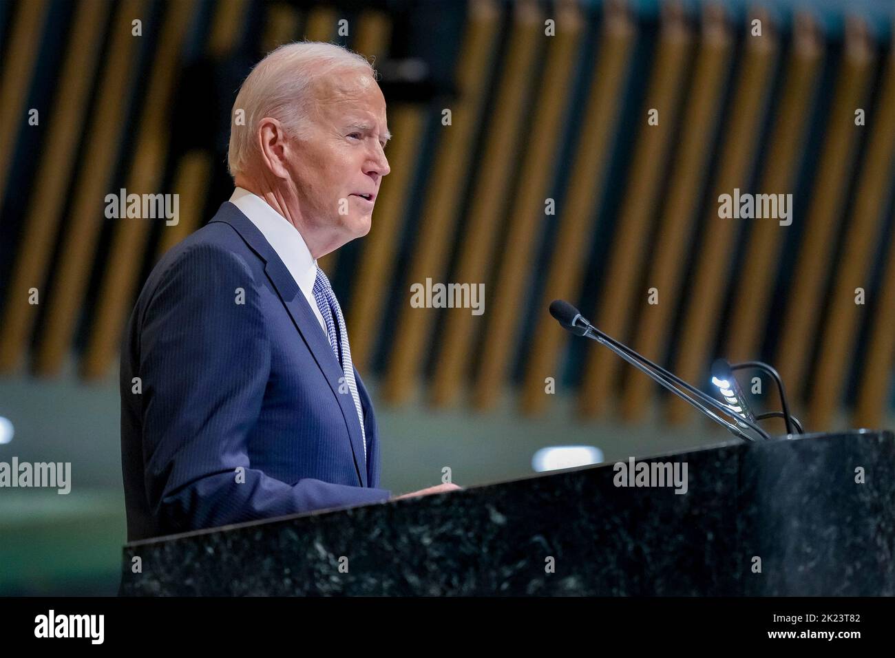 New York City, United States. 21st Sep, 2022. U.S. President Joe Biden delivers an address to the 77th Session of the U.N General Assembly, September 21, 2022, in New York City. Credit: Adam Schultz/White House Photo/Alamy Live News Stock Photo