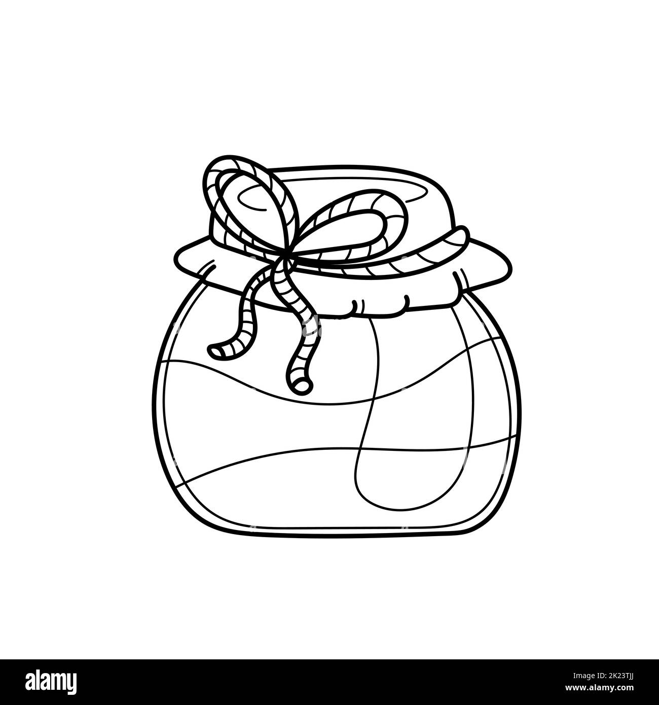 Jar of jam. Coloring page for adult and kids, coloring book. Black and white. Comfort in the house. Hygge. Vector illustration Stock Vector