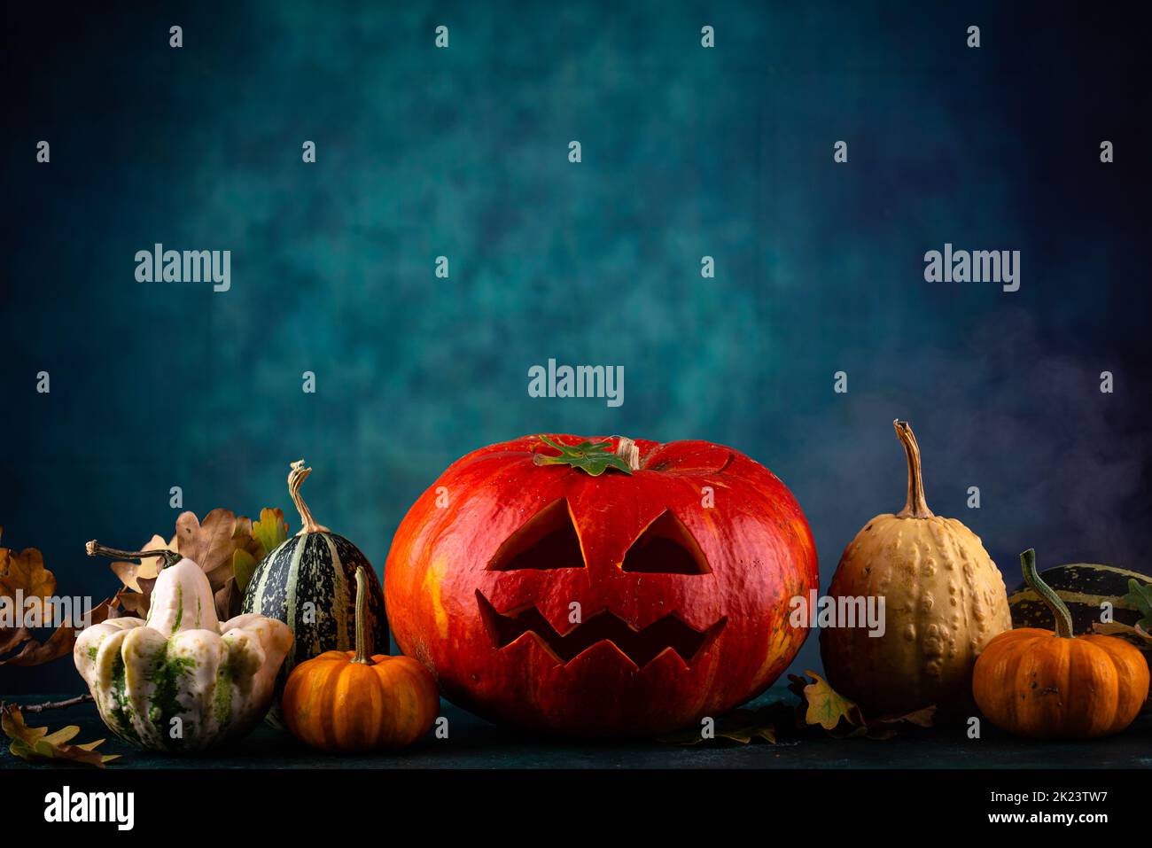 Halloween scary jack-o-lantern from pumpkin Stock Photo