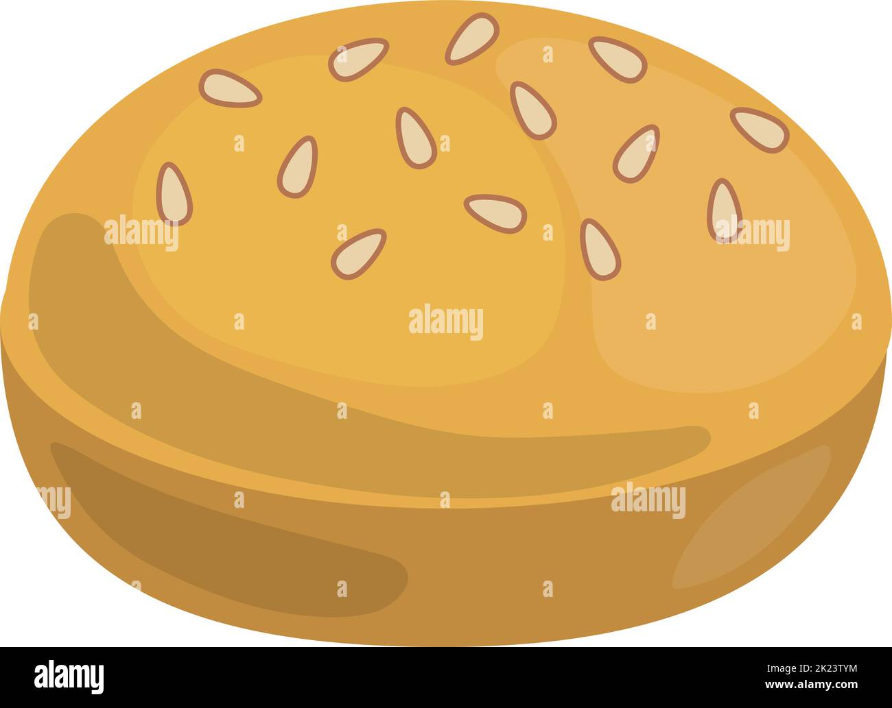 Bun with sesame seeds. Cartoon burger bakery icon Stock Vector