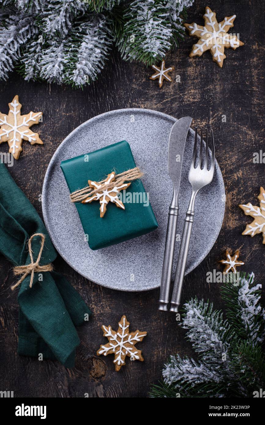 Christmas and New year table setting Stock Photo