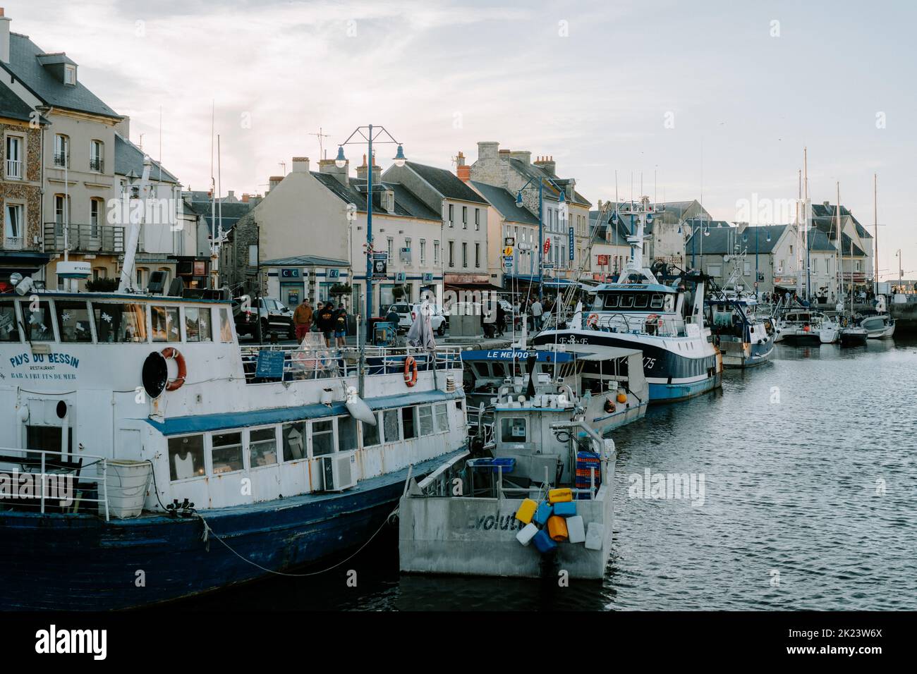 Fishing trawlers in the port at Port-en-Bessin, Normandie Stock Photo