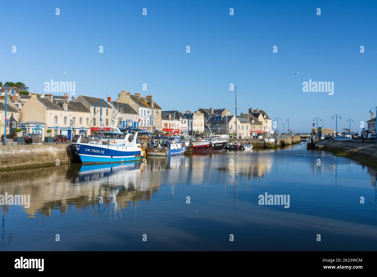 Fishing trawlers in the port at Port-en-Bessin, Normandie Stock Photo