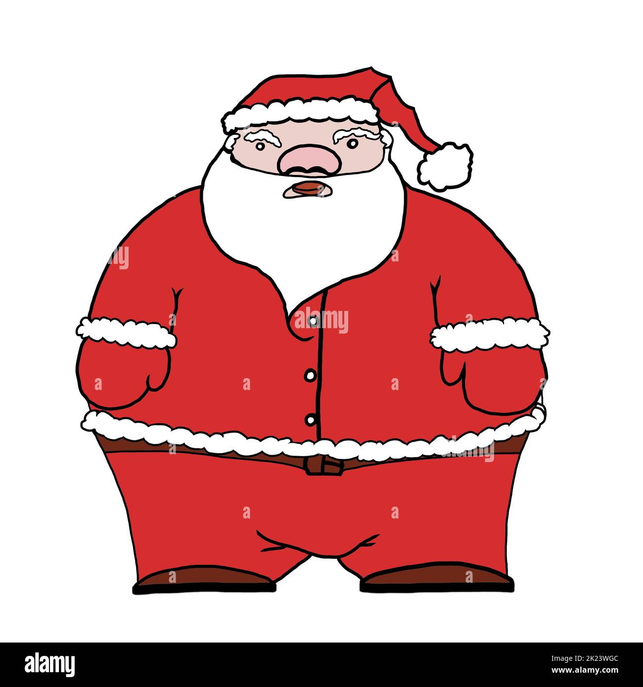 Fat Santa came for Christmas. Sticker for the new year. Stock Photo