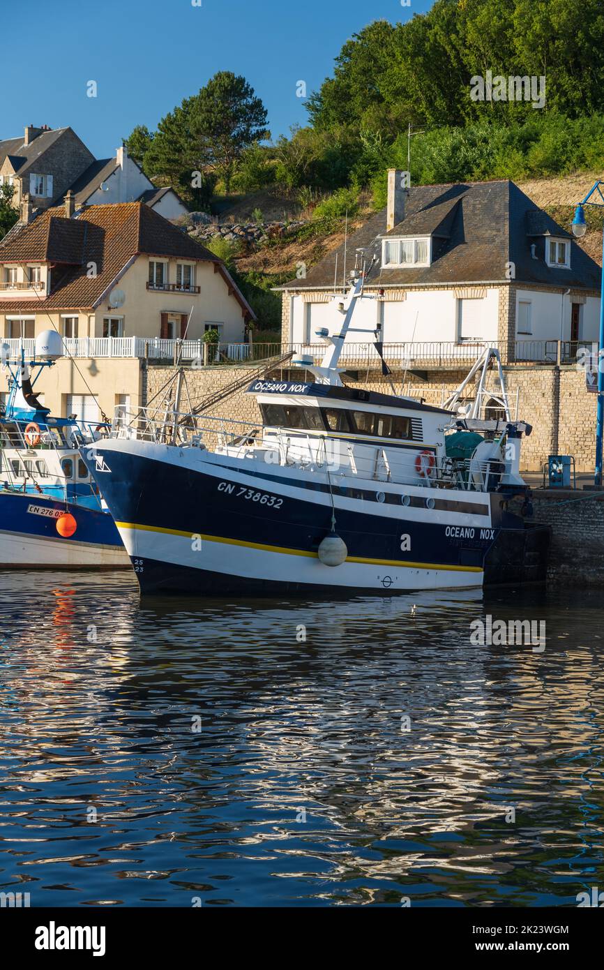 Fishing trawlers in the port at Port-en-Bessin, Normandie Stock Photo